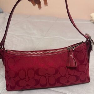 Coach Red Shoulder Bag with Signature Pattern